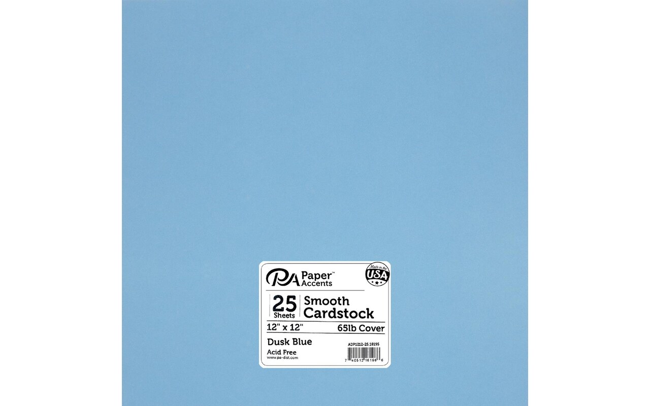 PA Paper Accents Smooth Cardstock 12" x 12" Dusk Blue, 65lb colored cardstock paper for card making, scrapbooking, printing, quilling and crafts, 25 piece pack